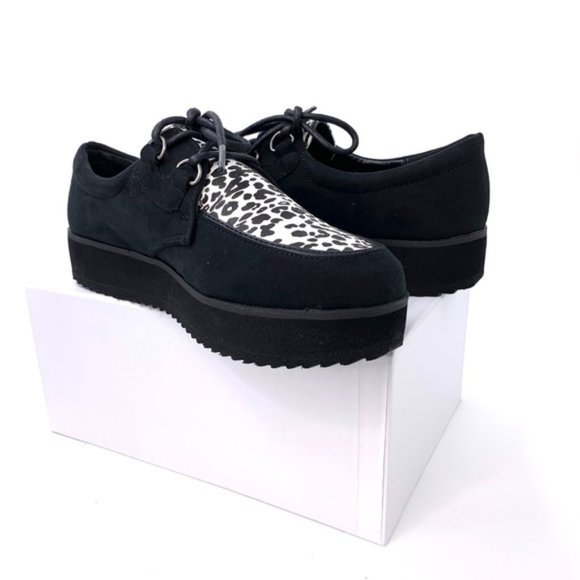 Shoes - Round Toe Lace Up Cheetah Flatform Creeper